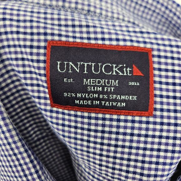 Untuckit Shirt Mens Medium Button Up Casual Preppy Blue Checkered Slim Fit - Picture 9 of 10